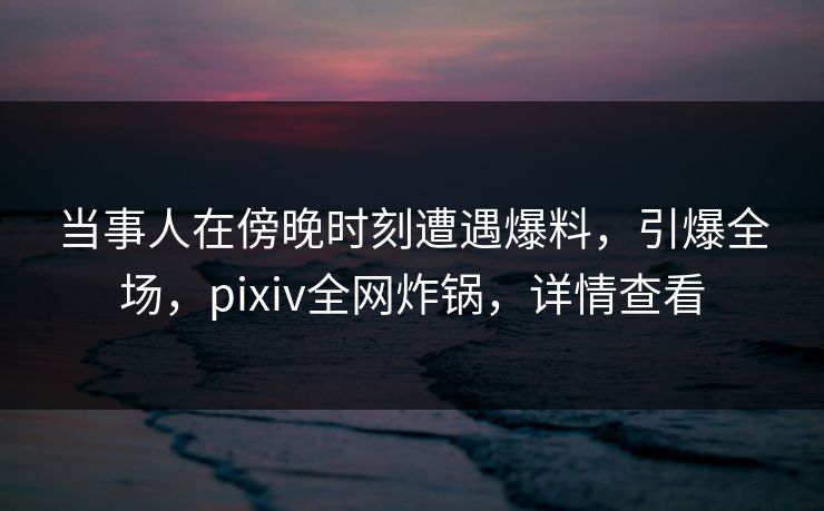 当事人在傍晚时刻遭遇爆料，引爆全场，pixiv全网炸锅，详情查看