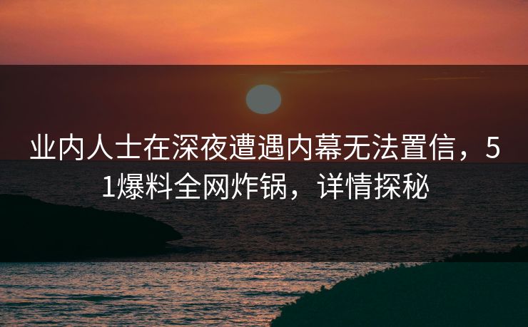 业内人士在深夜遭遇内幕无法置信，51爆料全网炸锅，详情探秘